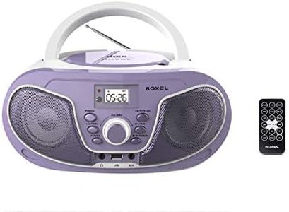 Roxel RCD-S70BT Portable Boombox CD Player with Bluetooth, Remote Control, FM Radio, USB MP3 Playback, 3.5mm AUX Input, Headphone Jack, LED Display (Purple)