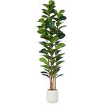 OAKRED Artificial Fiddle Leaf Fig Tree with White Planter, 7ft Tall Fake Tree with Natural Wood Trunk for Home Decor, Faux Ficus Tree Fake Moss for Indoor Office Living Room