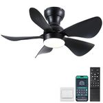 Kviflon Ceiling Fans with Lights and Remote/APP Control, 30 inch Low Profile Ceiling Fans with 5 Reversible Blades 3 Colors Dimmable 6 Speeds Ceiling Fan for Bedroom Kitchen Dining Room, Black