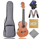 Ranch Soprano Ukulele 21 inch Wooden ukelele Instrument Kit With Free Online 12 Lessons Small Hawaiian Beginner Guitar ukalalee Starter Pack Bundle Gig bag &Digital Tuner& Strap & 4 Aquila Strings Set