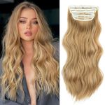 Hair Extensions Clip in 4pcs Beach Blonde Hair Extension Long Wavy Full Head Clip in Hair Extension Synthetic Fiber Hair Pieces for Women