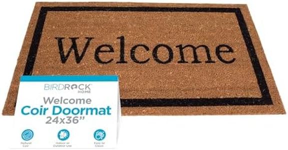 BIRDROCK HOME Welcome Door Mat - Decorative Entry Rug - Outdoor Durable Floor Doormats for Front Door, Entrance, or Cabin - Heavy Duty, Natural Coir for Muddy Feet - 24 x 36 Inch - Vinyl - Oversized
