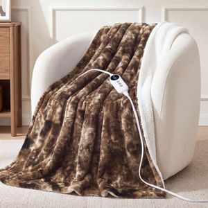 HYLEORY Weighted Electric Heated Queen Blanket, Plush Fluffy Faux Fur Blankets with 6 Heat Settings & 9H Auto Shut Off, Soft Cozy Warm Heating Blanket for Winter Sofa Bedroom Office,Brown,84"x90"