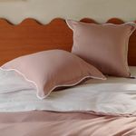 Double Stitch by Bedsure Cotton Tencel Lyocell Euro Shams, Cooling Euro Sham Cover Set of 2, Scalloped Eedge Pillow Cover, Ruffled Pillowcases Square, European Pillow Shams 26" x 26", Dusty Mauve