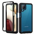 seacosmo Samsung A12 Case, Galaxy A12/M12 Case [with Screen Protector] Full Body Shockproof Protection Armour Cover Slim Fit Bumper Protective Phone Case for Samsung Galaxy A12/M12- Black/Clear