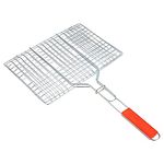 ULX Stainless Steel Portable Barbecue BBQ Grill Net Basket Roast Grilling Tray Plated for Fish, Vegetables, Steak, Shrimp, Meat, Food with Heat-Resistant Wooden Handle Charcoal Grill