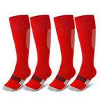 ZEPOHCK Kids Athletic Soccer Socks, 2 Pairs Knee High Socks for Youth Boys Girls for Shoe Size 3-6.5 / Ages 6-12 (Red-005)