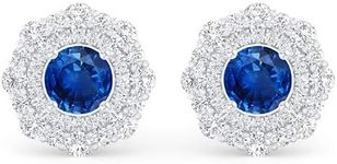 Inspereza Blue Sapphire and White Diamond Halo Stud Earrings in 14Kt White Gold (5.00 mm Blue Sapphire)