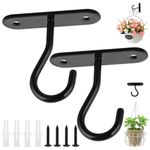 Thinp 2 Pack Ceiling Hooks for Hanging Plants, Wall Mount Plant Hanger Indoor & Outdoor Heavy Duty Plant Hooks for Hanging Baskets Bird Feeders Planters Lanterns Wind Chimes (Black)