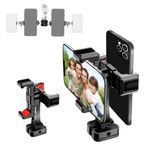 Manbily Dual Cell Phone Holder Aluminum Alloy Tripod Mount, Metal Double Smartphone Clips Adapter for Selfie Stick Camera, 360° Rotating 1/4” 3/8” Acra Swiss Cold Shoe for Vlog Live Streaming (SP-12)