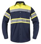Yukirtiq Mens High Visibility Polo Shirt Reflective Tape Work Button T-Shirt Hi-vis Two Tone Sweatshirt Long Sleeve Breathable Tops, Yellow+Blue, S