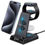 Wireless Charger, 3 in 1 Wireless Charging Station with Clock for iPhone 14 Pro Max 13 12 Pro, Apple Watch Charger Stand for iWatch 8 7 SE 6 5, Charging Station for Apple Devices for Airpods Pro/3/2