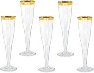 Oojami 30 Plastic Classic Champagne Disposable Flutes for Parties Plastic cups Wedding Party Toasting Cocktail Cups Bulk Party Pack (Gold Rim)