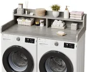 GarveeHome 54" Washer Dryer Countertop with 2-Tier Shelf & 2 Drawers， Wooden Laundry Countertop with Non-Slip Pad and Guard Rails Washer and Dryer Topper for Laundry Room Organization and Storage