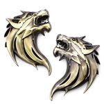 UpAuto 2pcs Cool Wolf Head Car Side/Rear/Front Decorations Badge Emblem 3D Self-Adhesive Nameplate Sticker for Car (Golden)