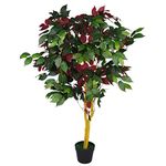 Leaf Artificial Ficus Tree/Plant, Mixed Materials, Red Green Capensia, 120cm