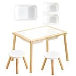 Beright Kids Table and Chair Set, Indoor Sensory Table with 2 Chairs and 3 Storage Bins, Play Sand Water Table for Toddlers, Wooden Activity Table, for Birthday, Christmas
