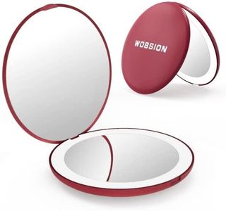 WOBSION Travel Compact Mirror,Portable 1x/10x LED Makeup Mirror with Magnification,Handheld 2-Sided Pocket Mirror, 3.5in Small Mirror for Purse,Handbag,Gift,Wine Red