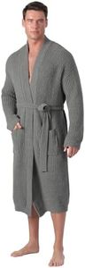 bearberry Cozy Robe Chic Soft Plush Robe Hoodless Sleepwear Nightgown with Pockets for Men (Standard, Grey)