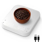 Rechargeable Mini Coffee Scale with Timer, Diyife 0.1g/3kg High Precision Electronic Digital Espresso Scale with HD LED Display, Portable Analytical Lab Balance for Labs, Jewellers, Gold, Food, White