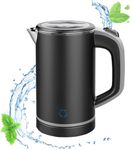 MiliPow Electric Kettle 800ml,Fast Boiling Water,Double Wall Design,Auto Shut-Off & Boil-Dry Protection,Stainless Steel BPA-Free Cool Touch Tea Kettle(Black)