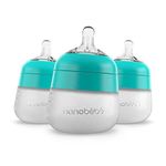 Nanobebe Flexy Silicone Baby Bottles, Anti-Colic, Natural Feel, Non-Collapsing Nipple, Non-Tip Stable Base, Easy to Clean 3-Pack, Teal, 150ml