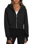 Oyamiki Full Zip Hoodies for Women Fall Sweaters Fleece Lined Jacketslong Sleeve Tops Cropped Sweatshirts Black