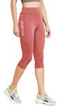 3Colours RGB Proactive Women Yoga Capri Elasticated Waist- 3/4- Polyester Elastane - Snug Fit, High Stretch, Quick Dry-STEP UP (Medium, Peach)