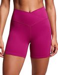 CRZ YOGA Womens Butterluxe 5" V Cross Cycling Shorts - Crossover Gym Shorts High Waisted Tummy Control Workout Yoga Shorts Magenta Purple 8