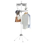 SONGMICS 2-Tier Clothes Drying Rack, 72-Inch Folding Laundry Drying Rack with 3 Rotatable Arms for Hangers, 24 Clips, Stainless Steel, for 27 Pieces of Clothes, Gray and White ULLR512G01