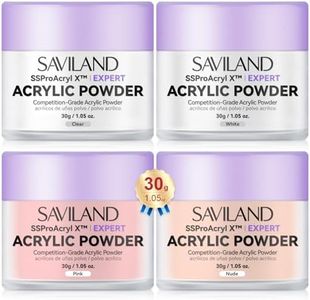 SAVILAND Acrylic Powder: 4PCS 1oz 30g Clear White Nudes Pink Colored Acrylic Nail Powder Keratin Acrylic Powder Set Professional Nail Powder for Nail Extension Carving 3D Nail Art Manicure Salon