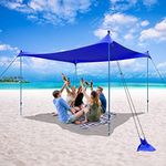 CROWN SHADES 10x10 Beach Tent Portable Pop Up Camping Sun Shelter UPF50+ Outdoor Canopy for 2-4Persons with 7FT Adjustable Aluminium 4Poles Extra-Large Big Sand Shovel(10x10 with 4 Poles, Navy)