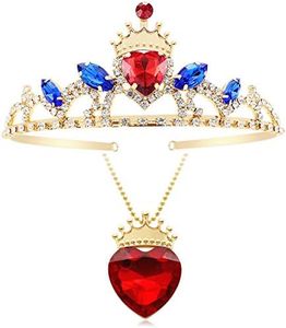 Botrinal Evie Red Heart Necklace and Descendants 3 Crown Gold Tiara Jewelry Set Queen of Hearts Evie for Girls Teen Halloween, Adjustment, Metal, Cubic Zirconia