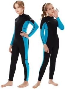 Hevto Wetsuits Kids 3/2mm Neoprene Full Wet Suit Thermal Swimsuit Children Boy Youth Girl Size 14 Year for Swimming in Cold Water (K1-Blue, 14 Slim)