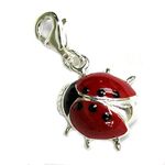 925 Sterling Silver Lady Bug Enamel Dangle European Lobster Clip On Charm