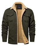 TACVASEN Men's Cargo Jackets-Casual Winter Warm Cotton Fleece Lined Solid Snaps Military Outerwear Army Green XL