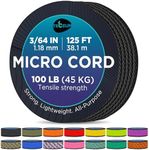 TECEUM Micro Paracord – Black – 1.18 mm x 125 ft – Micro Utility Cord – Thin Braided Paracord Rope Nylon Polyester – Wind Chime Replacement – Survival Strong String 016c