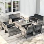 KOTEK 8 Pieces Patio Furniture Set, Wicker Patio Set with Cushions & Tempered Glass Coffee Table, Outdoor PE Rattan Conversation Set for Backyard, Poolside, Porch (Black)