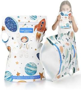 HeyFir Vomit Bags for Car Kids - Waterproof Paper, Dual Zipper Leakproof, Reinforced Wide Edges, Double-Sided Cartoon Design, 2000CC, Stand-Up Base & Carry Handle