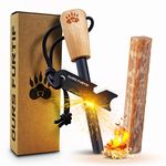 Survival Flint and Steel - Fire Starter Ferrocerium XL 10mm - Light More Than 15,000 Fires Ferro Rod - Firelighter Included - Firestarter Survival Kit for Camping, Bushcraft (Pine wood)