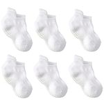 LA Active Baby Toddler Grip Ankle Socks - 6 Pairs - Non Slip/Skid Covered (White, 4-7 Years)