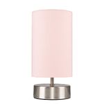 MiniSun Modern Chrome Touch Dimmer Bedside Table Lamp with Pink Cylinder Light Shade