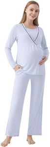 WiWi Maternity Nursing Pajama Set 2 Piece Bamboo Viscose Breastfeeding Pajamas Womens Pregnancy Sleepwear S-XXL,Cream Blue,Small