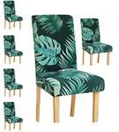 Styleys Polyester, Polyester Blend Elastic Classic Stretch Removable Washable Short Protector Seat Slipcover Dining Chair Cover (SLMC139 Green Tropical Leaf) - Set of 6