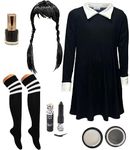 Mega_Jumble Women's Wednesday Addams Costume Set Ladies Gothic Manor Daughter School Girl Fancy Dress Cosplay Halloween Carnival Party Dress Up Outfits (One Size)