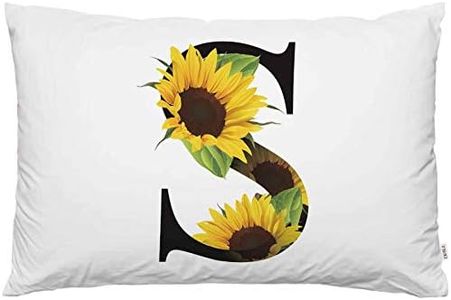 EKOBLA Throw Pillow Cover English Alphabet S Sunflowers Letter Symbol Style Creative Cool Design Fashion Decor Lumbar Pillow Case Cushion for Sofa Couch Bed Standard Queen Size 20x30 Inch