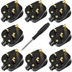 UK Plugs with 13 AMP Fused, 3 pin Mains Plug with Cord Grip Rewireable Heavy Duty Electrical Plug, Rubber Composite Plug, 8 Pack (Black)