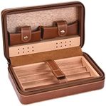 Pardo Leather Cigar Case,Travel Humidors For Cigars,Brown Portable Humidor 205*130*83mm Size,Cedar Wood Leather Cigar Case Holder Kit For Traveling, Carrying & Humidity Keeping Cases,Gift For Men