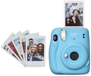 instax mini 11 instant film camera with 1 x 10 shot instant film cartridge, Automatic exposure, selfie lens, hand strap, Sky Blue colour