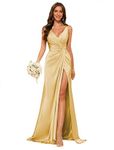 SEIM Women's V-Neck Satin Split Bridesmaid Dresses Long Mermaid Formal Dress for Teens SE072, Gold, 26 Plus